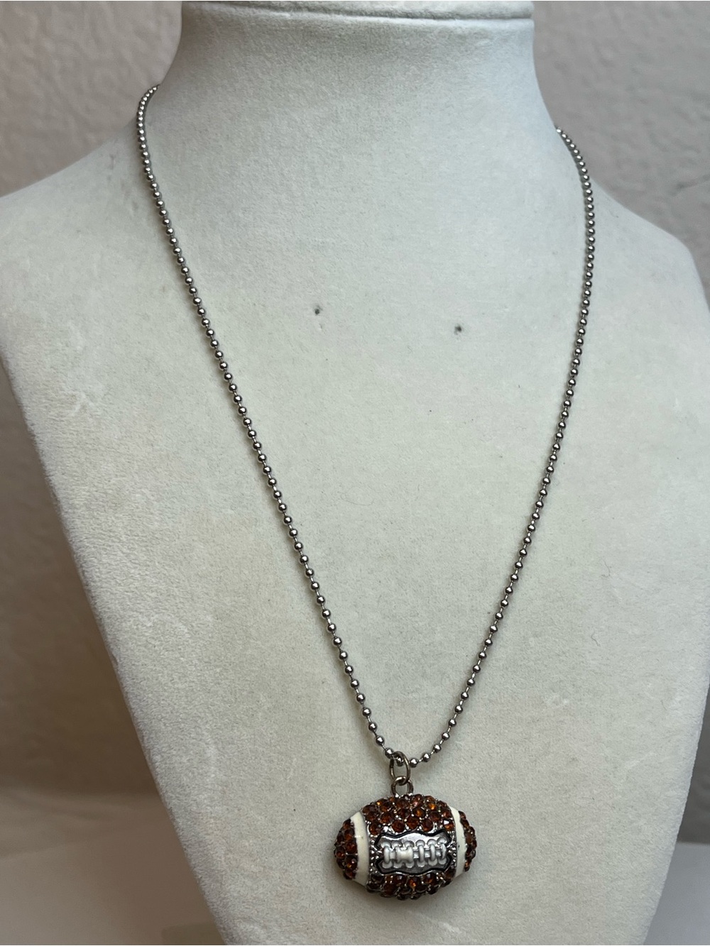 Football season rhinestone pendant necklace 18”